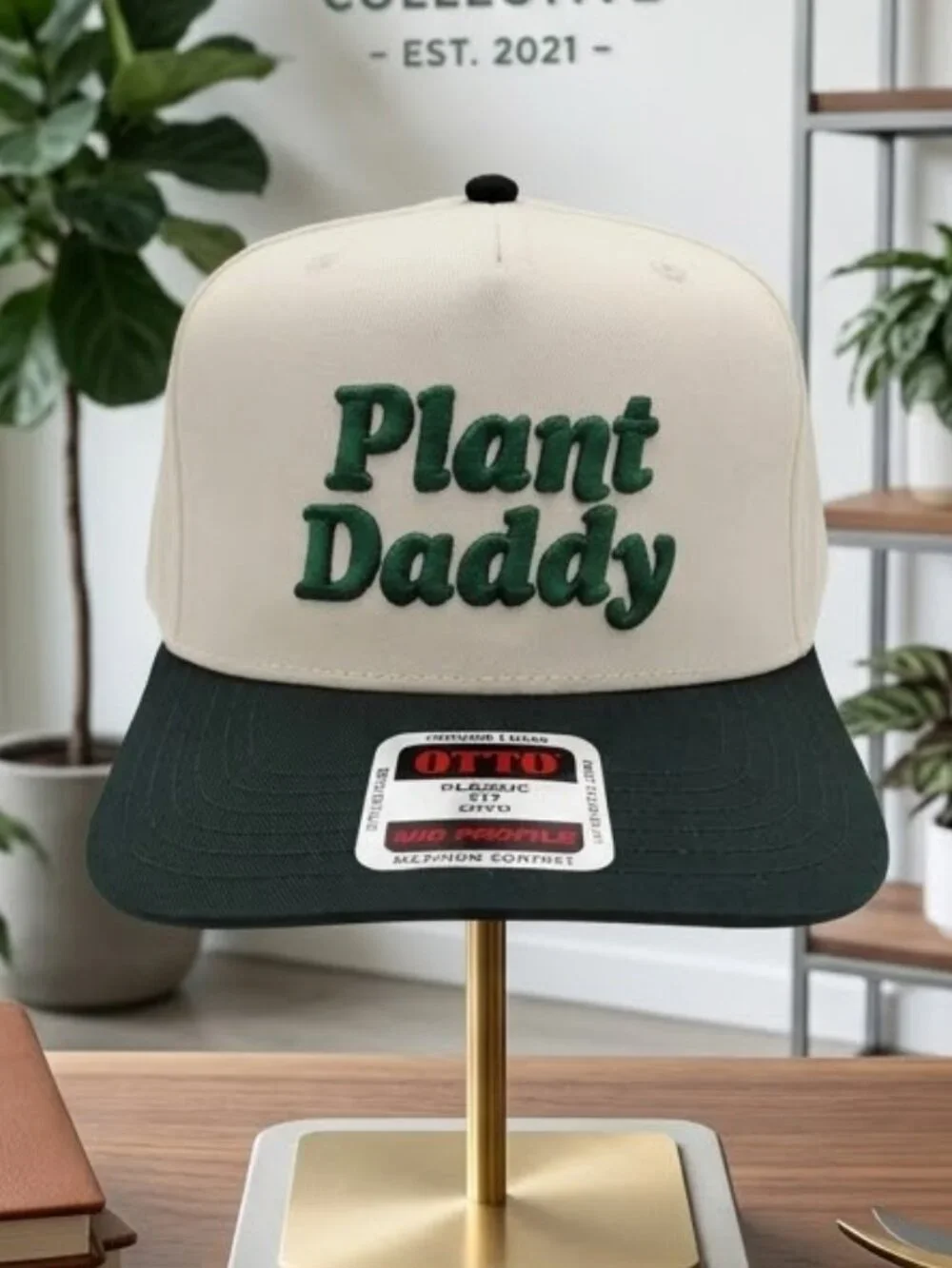 Retro Plant Daddy Embroidered Hat OTTO Cream Forest Green Snapback Cap New Funny